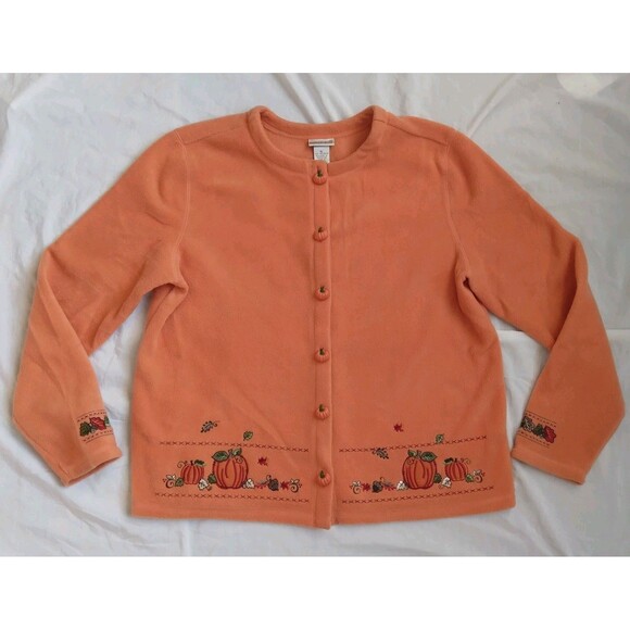 Fashion Bug Pumpkin Embroidered Fleece Cardigan Pumpkin Buttons Women’s Size XL - Picture 1 of 10